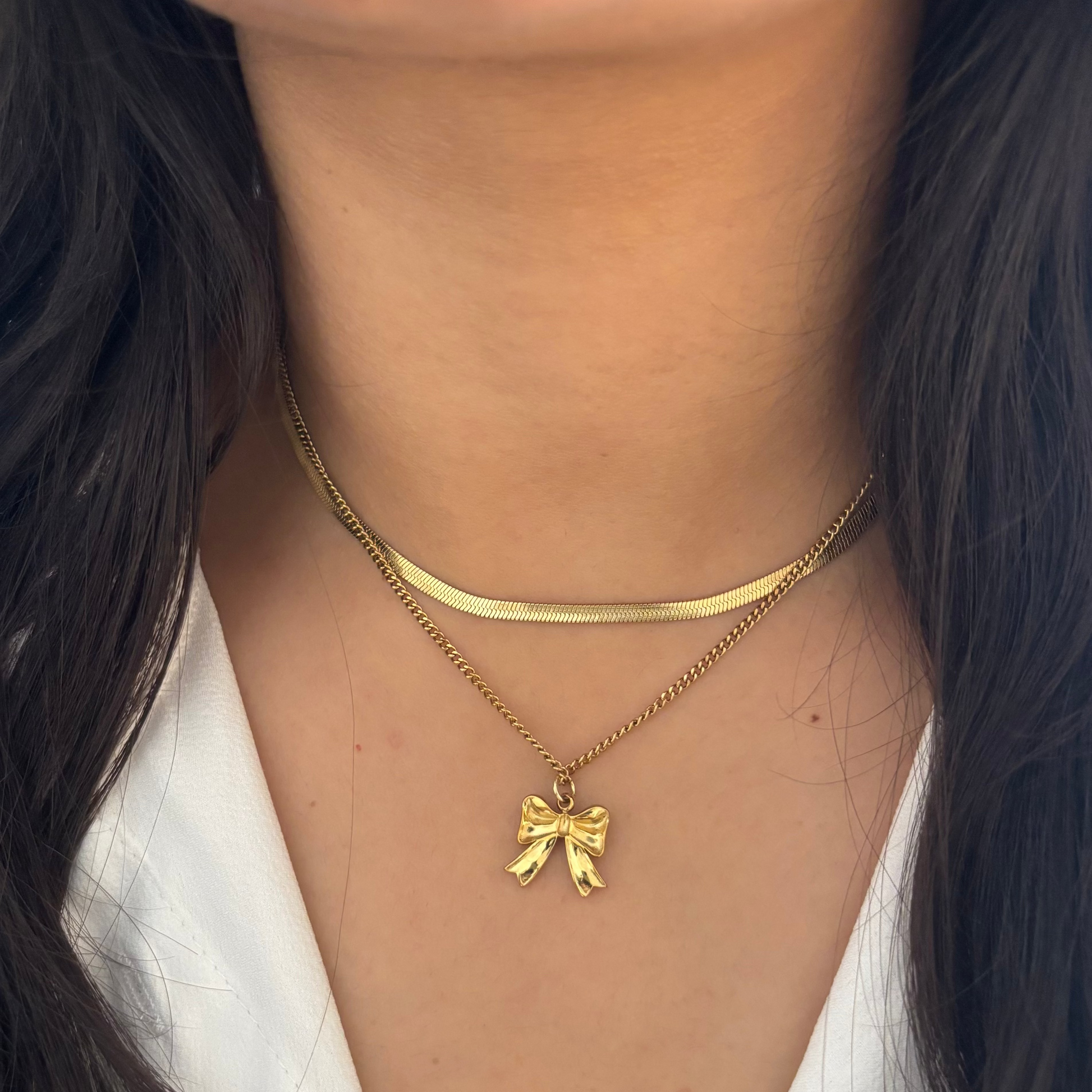 Golden Bow Charm Layered Necklace