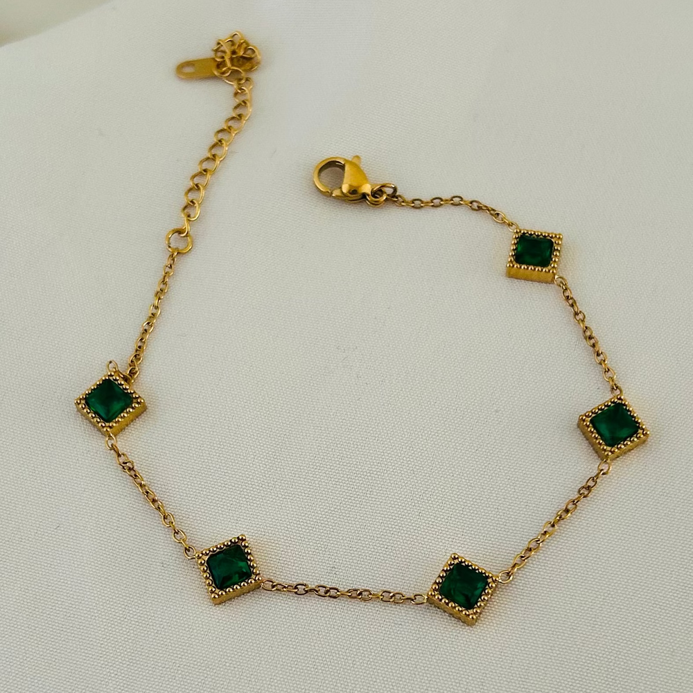 Emerald Square Charm Bracelet